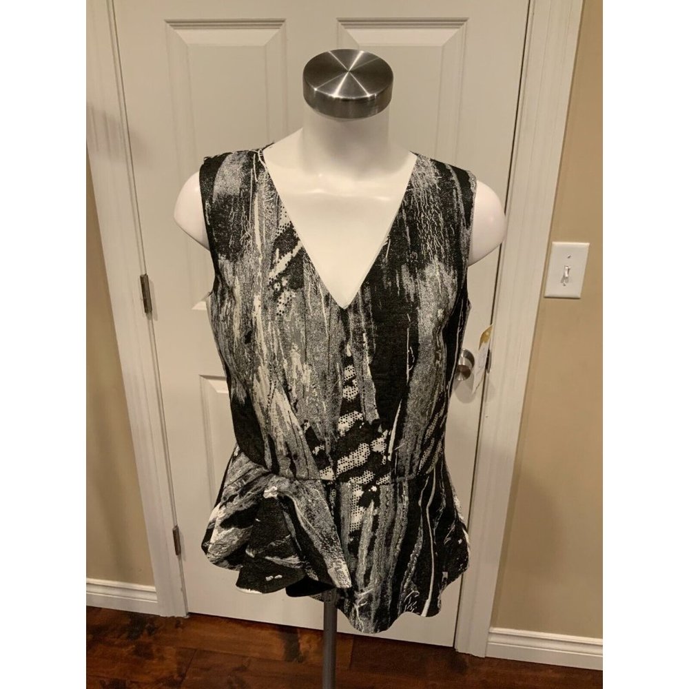 Philosophy Shimmering Black & White Sleeveless Peplum Top Sz 6 (US), 42 (IT) NWT